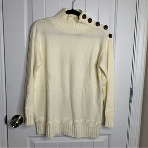 Anthropologie‎ cream button high neck sweater size XS minimalist preppy